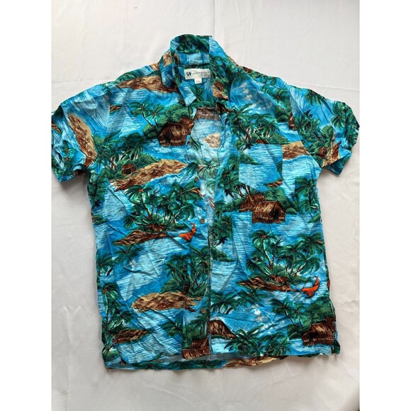 Aeropostale Mens Hawaiian Palm Trees Print The Resort Shirt Size Large Blue - Picture 1 of 6